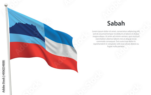 Isolated waving flag of Sabah is a state Malaysia