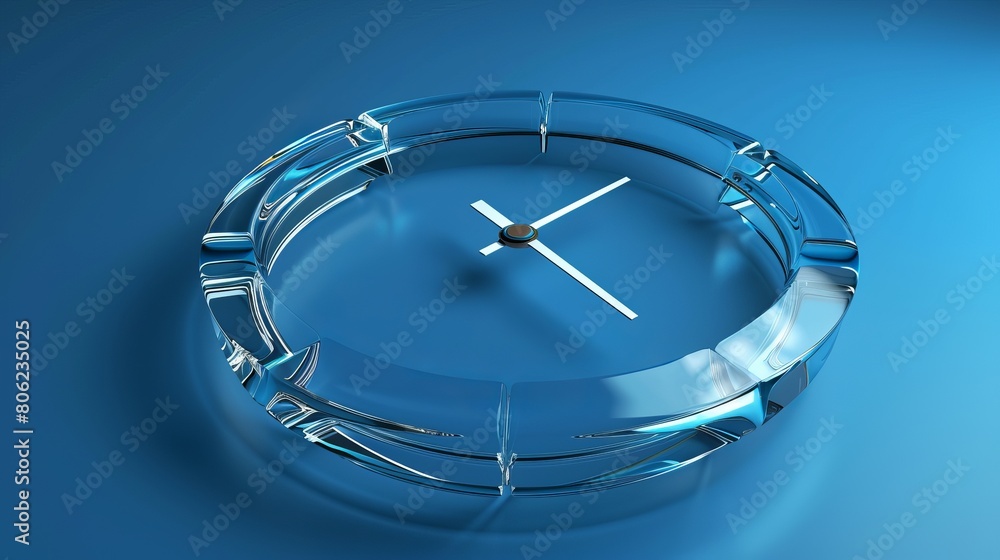 Visualizing a 3D blue circle clock crafted from clear glass, isolated ...