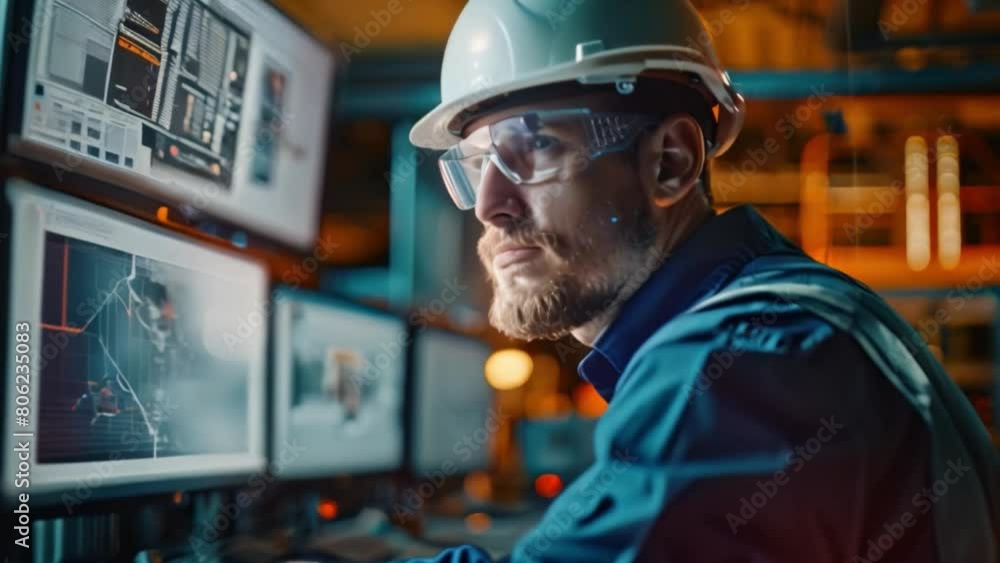 Engineering Computer Monitor An engineer monitor complex AI dashboards that display real-time data ...