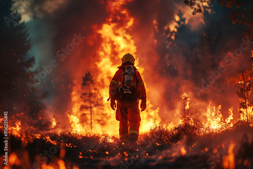 Firefighter Battling Intense Wildfire © Melipo-Art