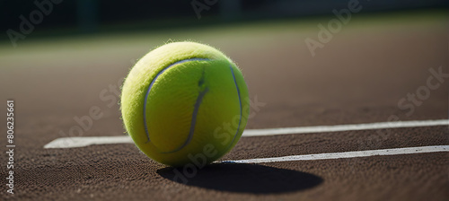 A closeup of a tennis ball on a tennis court close © MDSAYDUL