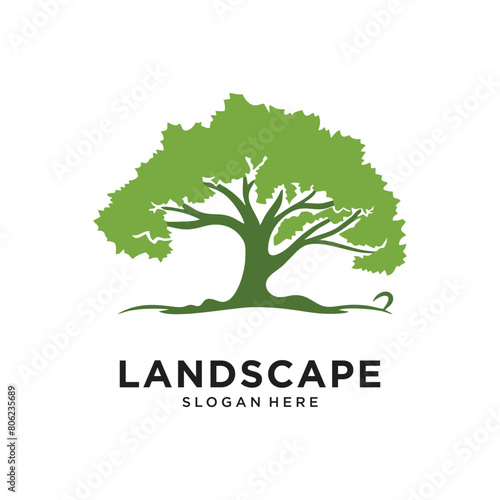 landscape tree logo design vector illustration