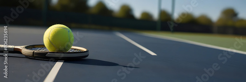 A closeup of a tennis ball on a tennis court close © MDSAYDUL