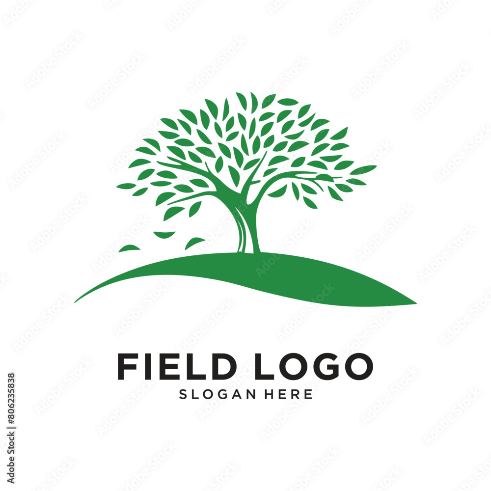 Obraz premium field green tree logo design vector illustration