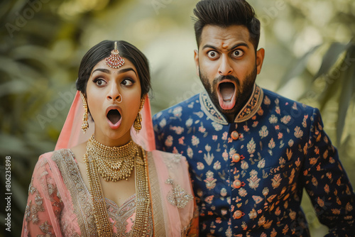 Indian couple giving shocking expression
