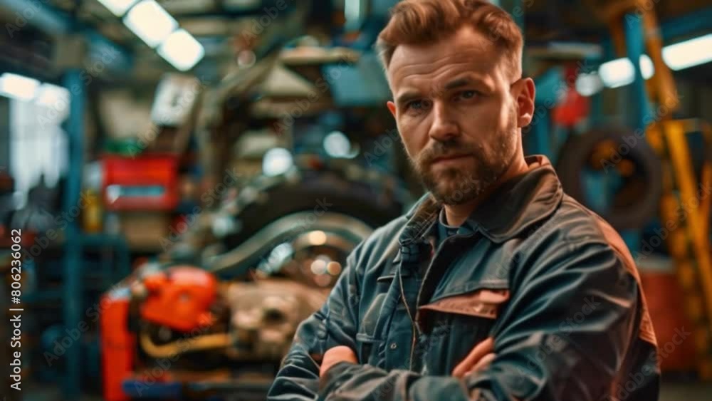 A mechanic stands in a garage or factory performing auto repair services at an auto repair shop knowing that their expertise contributes to the smooth functioning of the vehicle. A mechanic stands in a garage or factory performing auto repair services at an auto repair shop knowing that their expertise contributes to the smooth functioning of the vehicle.