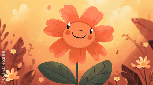 A cute clip art of a smiling flower character, with rosy cheeks and friendly eyes.