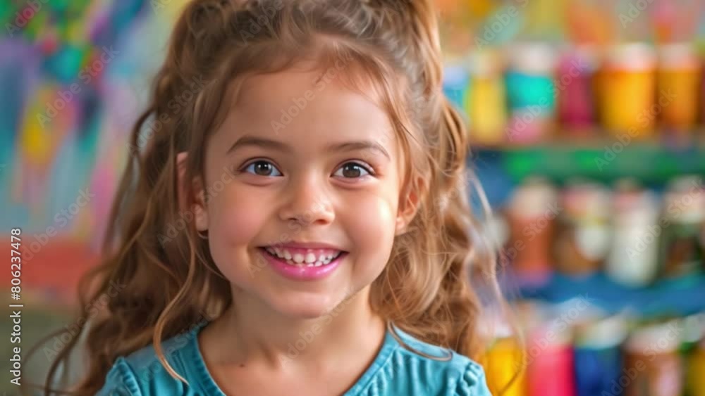 A girl studying in the classroom smiles happily. Eyes sparkling with excitement, her smile reflects the fulfillment and inspiration found in the creative process. A girl studying in the classroom smiles happily. Eyes sparkling with excitement, her smile reflects the fulfillment and inspiration found in the creative process.