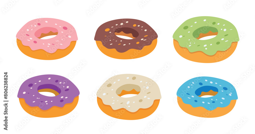 Donuts vector set, collection of donut image, dougnuts flat design icon illustration Donuts vector set, collection of donut image, dougnuts flat design icon illustration