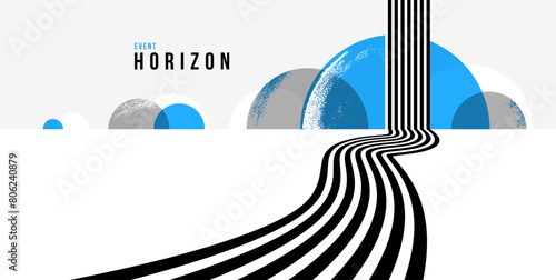 3D black and white lines in perspective with blue elements abstract vector background, linear perspective illustration op art, road to horizon. © Sylverarts