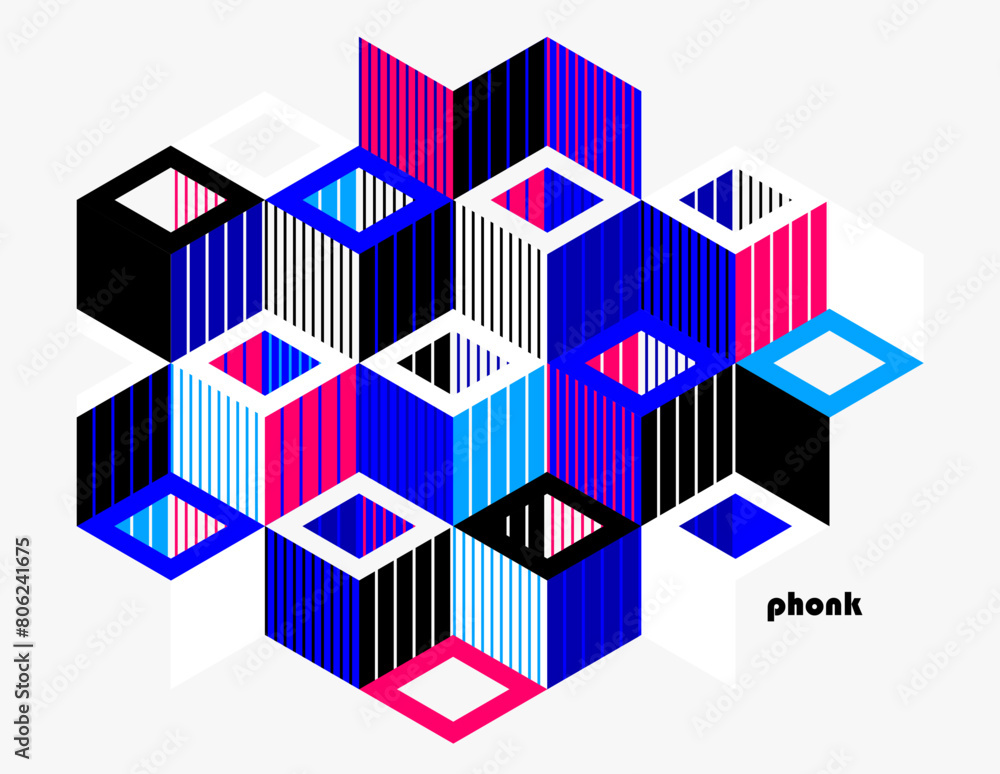 Obraz premium 3D isometric cubic design vector geometric abstract background, modern city abstraction theme, construction buildings and blocks look like shapes, polygonal style.