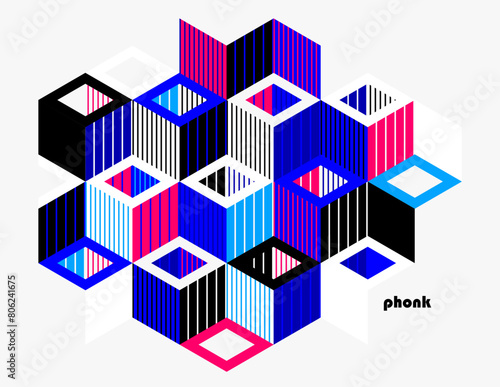 3D isometric cubic design vector geometric abstract background  modern city abstraction theme  construction buildings and blocks look like shapes  polygonal style.