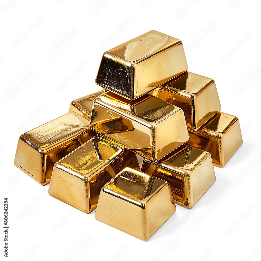 Polished gold bars neatly stacked, shining brilliantly isolated on a transparent background
Polished gold bars neatly stacked, shining brilliantly isolated on a transparent background