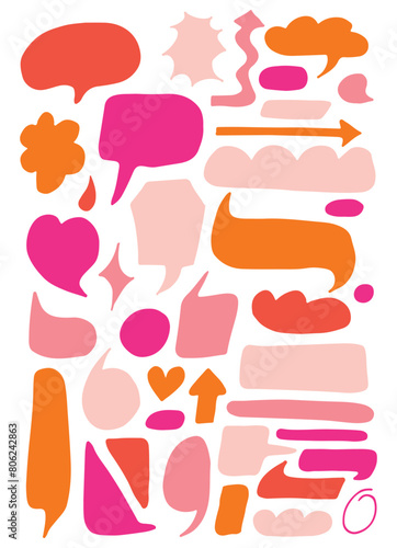 speech bubble Set. color talk bubble text, chat box, in retro style. Frames for texts isolated on white background. Vector illustration