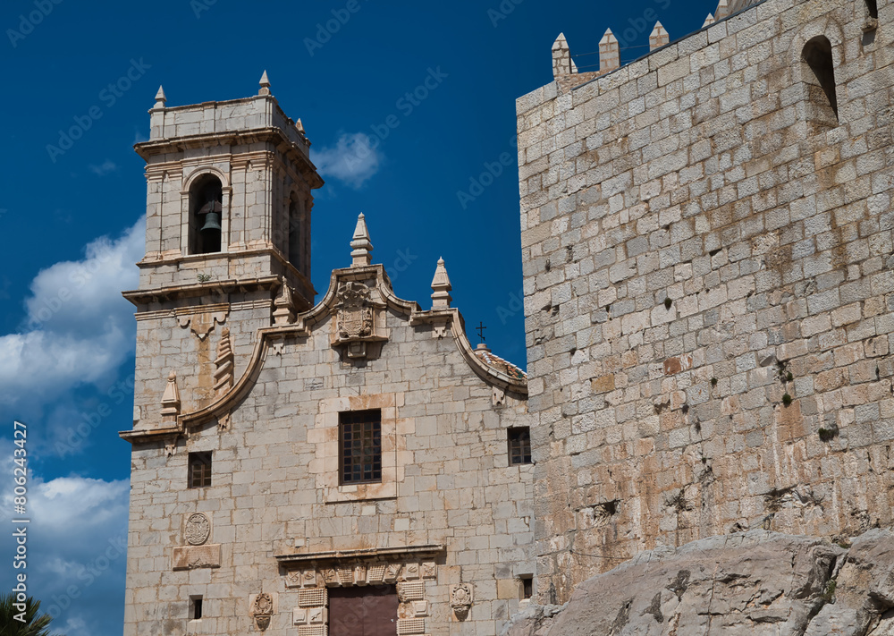 The Ermita de la Virgen de la Ermitana in Peñiscola, located on top of the rock of the town of Peñiscola, next to the castle. Costa azahar of the mediterranean, Castellón, Spain.
The Ermita de la Virgen de la Ermitana in Peñiscola, located on top of the rock of the town of Peñiscola, next to the castle. Costa azahar of the mediterranean, Castellón, Spain.