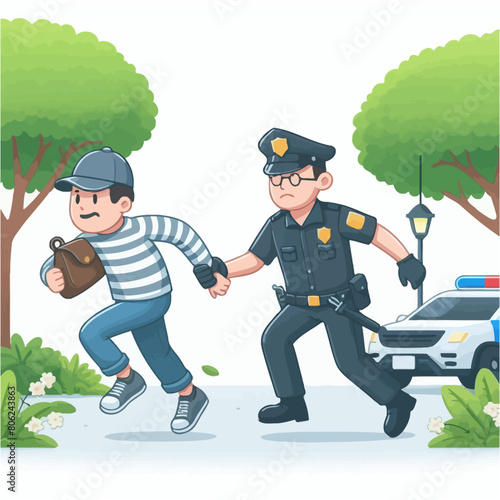 Vector illustration of a policeman is arresting a thief