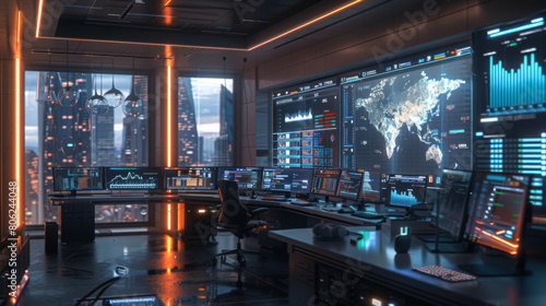 State-of-the-art control room with multiple monitors and advanced data analysis in an industrial setting.
