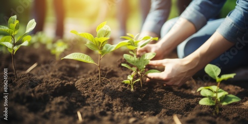Rooted in Nature: Deep in the Soil, Hands Tenderly Planting a Tree, a Gesture of Love
