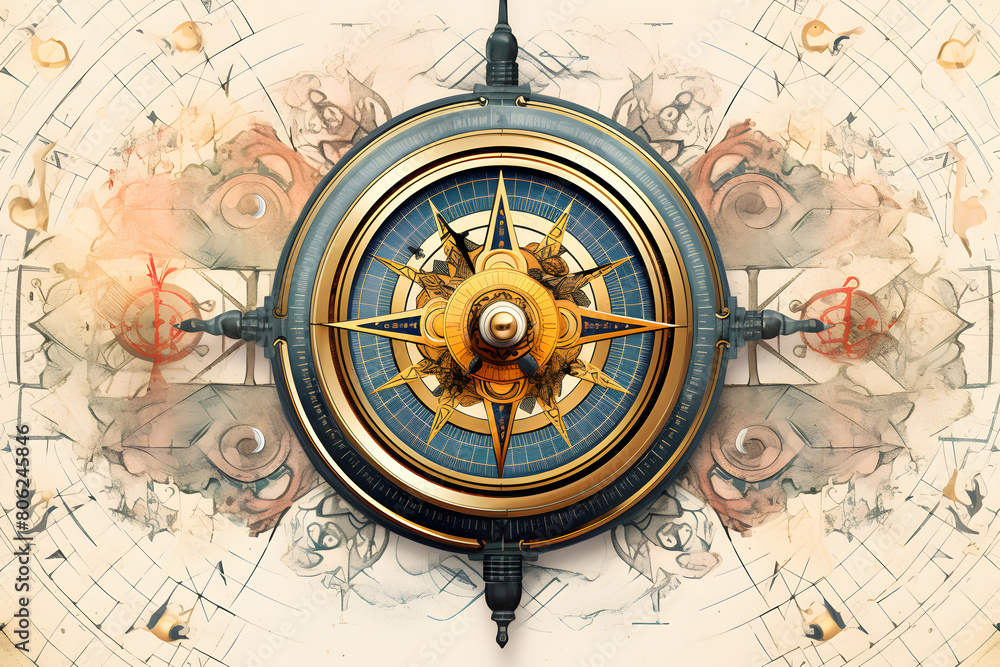 Fototapeta premium vintage style illustrated compass, cmpass illustration, direction of our earth