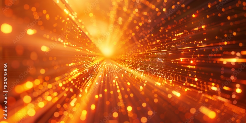 Naklejka premium Cyberspace Concept with High-Tech Structure. Orange and Yellow Futuristic Digital Lines with copy-space.