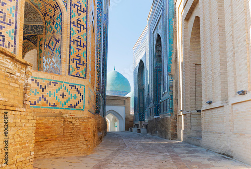 Architecture of Shah-i-Zinda ensemble, Samarkand, Uzbekistan photo