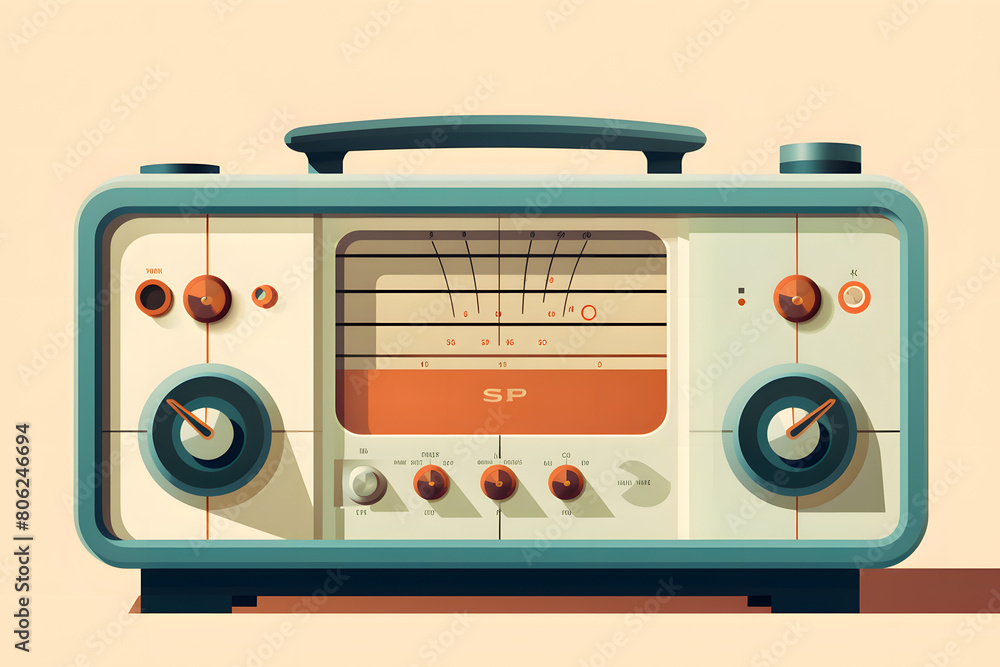 Fototapeta premium vintage style illustrated radio, radio illustration vintage style, illustrated vintage style old radio