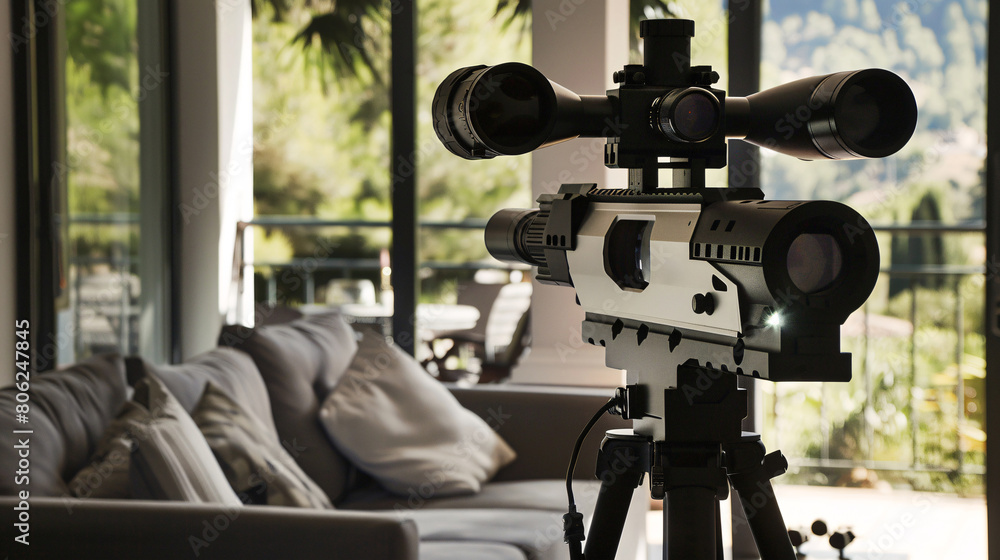 High-End Telescope AI Defense in Modern Home Interior High-End Telescope AI Defense in Modern Home Interior