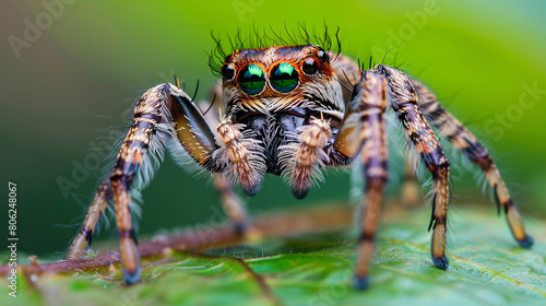 Close-Up of Colorful Jumping Spider on Green Leaf