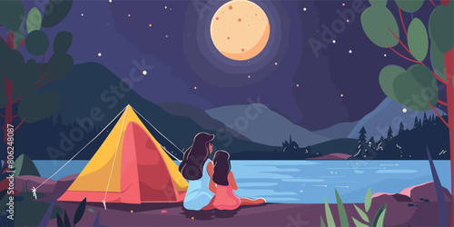 Mother-Daughter Adventure, Camping Under the Starlit Sky by the River