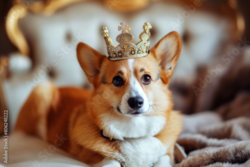Regal Corgi Wearing a Crown
