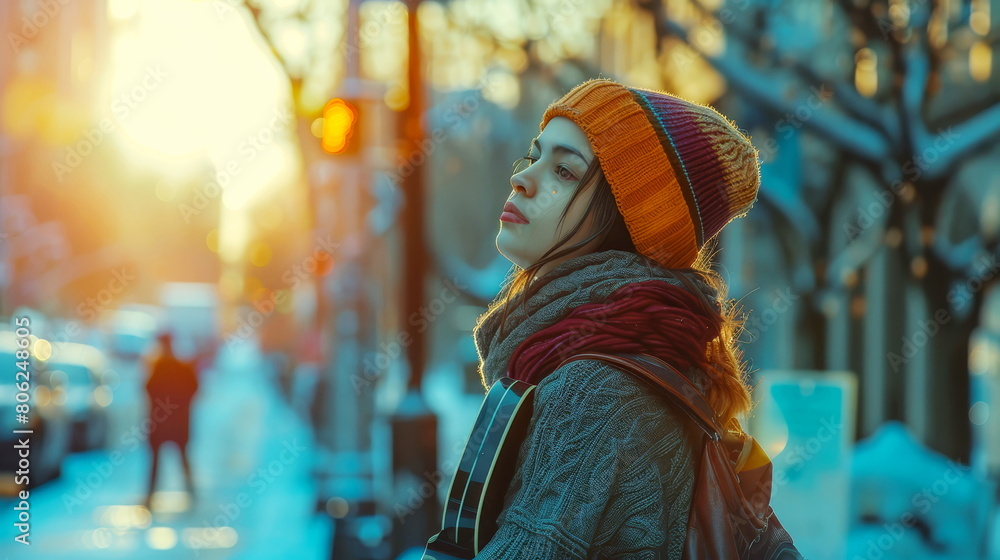 Young woman with headphones enjoying sunset, perfect for music a