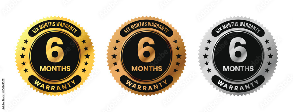 Label 6 Months warranty in gold, silver, bronze premium luxury design. Six months warranty. Vector Illustration Label 6 Months warranty in gold, silver, bronze premium luxury design. Six months warranty. Vector Illustration