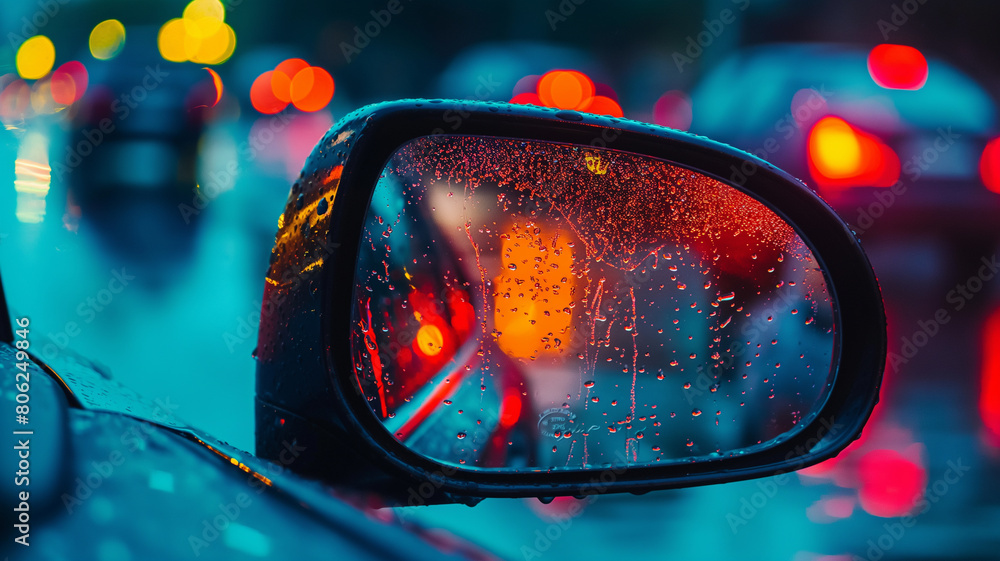 Rainy Evening Through a Car's Rearview Mirror Rainy Evening Through a Car's Rearview Mirror