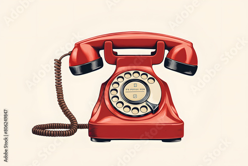 vintage style illustrated telephone, old telephone illustration old telephone, old cable telephne illustration with dial