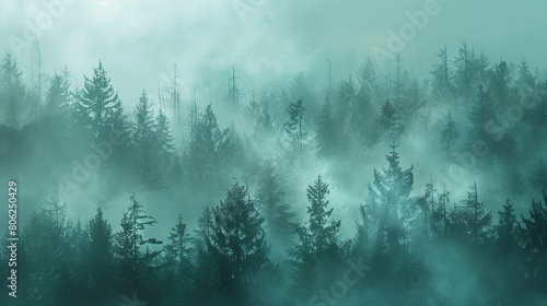 Fog-covered forest.