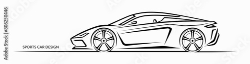 Sports car silhouette, contour with place for company name, text, title. Side view of a supercar. Can be used as a part of an emblem, label, icon. Vector illustration