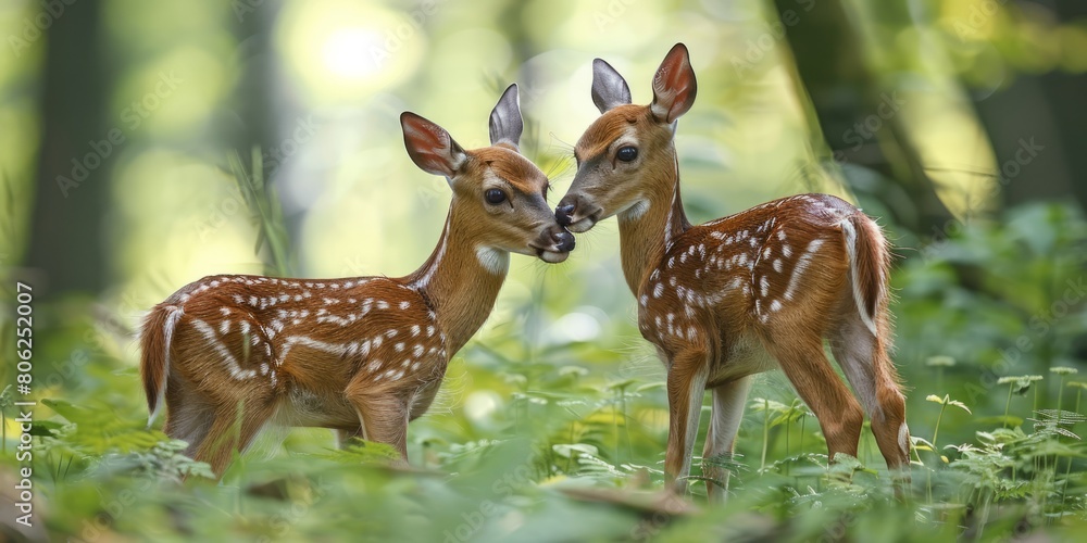 Tender moment between two Roe deer in the forest Tender moment between two Roe deer in the forest