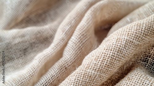 High-Resolution Close-up of Textured Natural Linen Fabric