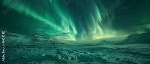 A mesmerizing display of ethereal northern lights illuminating the Arctic sky with vibrant colors.