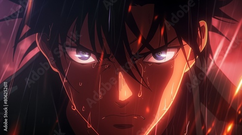 anime cartoon character with blazing eyes 