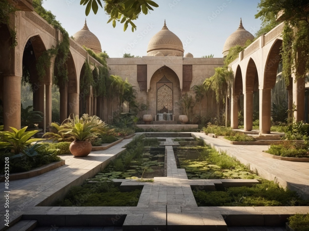 Fototapeta premium A Realistic View of an Islamic Botanical GardenExquisite Details