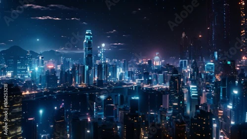 Wallpaper Mural Amazing night city overlay with business data analysis dashboard. Showing the smooth integration of finance and technology in modern business. Torontodigital.ca