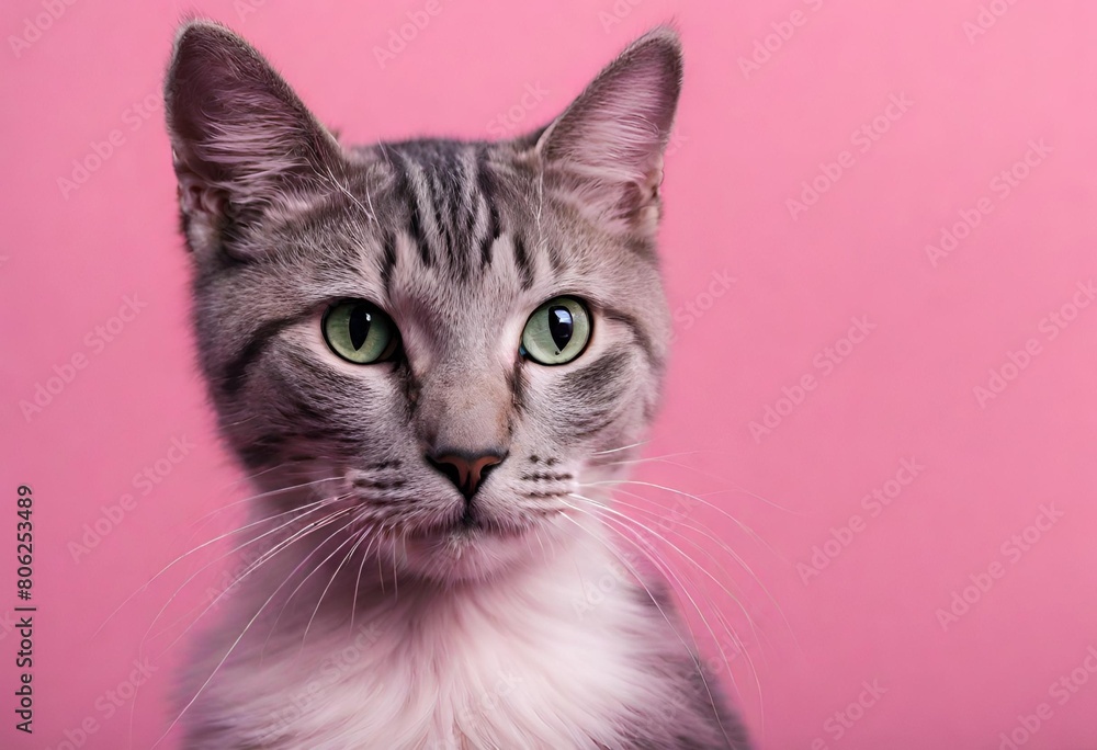 Gato sobre fondo de color rosado