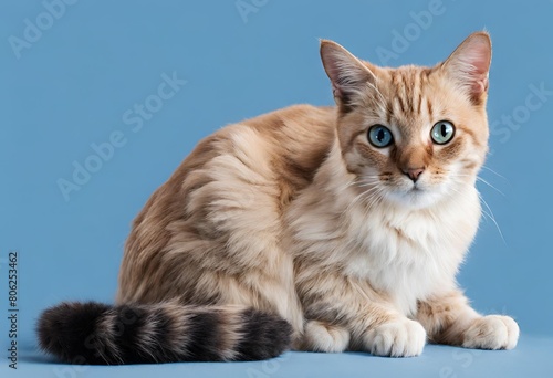 gato sobre fondo de color azul claro photo