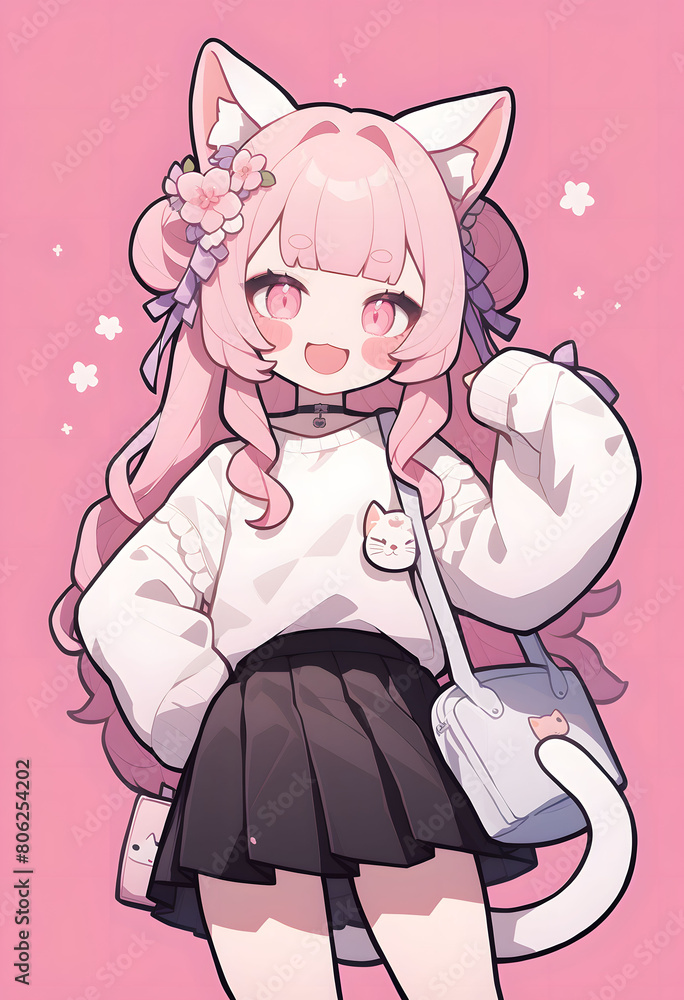 Fototapeta premium anime girl cat