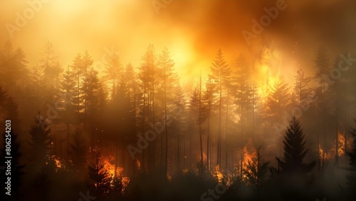 Illustrating psychological distress from climate crisis and natural disasters like forest fires. Concept Climate Crisis Impact  Mental Health  Natural Disasters  Forest Fires  Psychological Distress