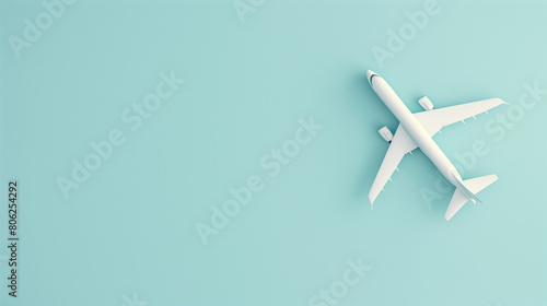 A white airplane is flying over a blue background. The airplane is small and white, and it is positioned in the middle of the image. The blue background gives the image a calm and peaceful mood