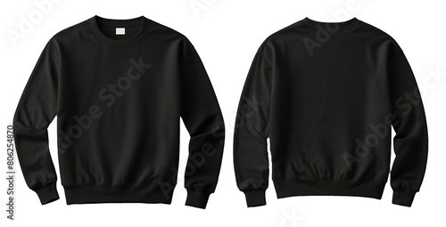 Set of black front and back view tee sweatshirt sweater long sleeve on white background. ai generated photo