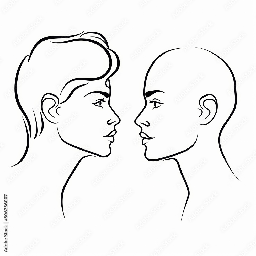 Artistic Line Drawing of Two Faces: A Unique Tattoo Idea Capturing Contrast and Harmony.