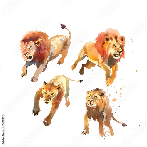 Four running lions.